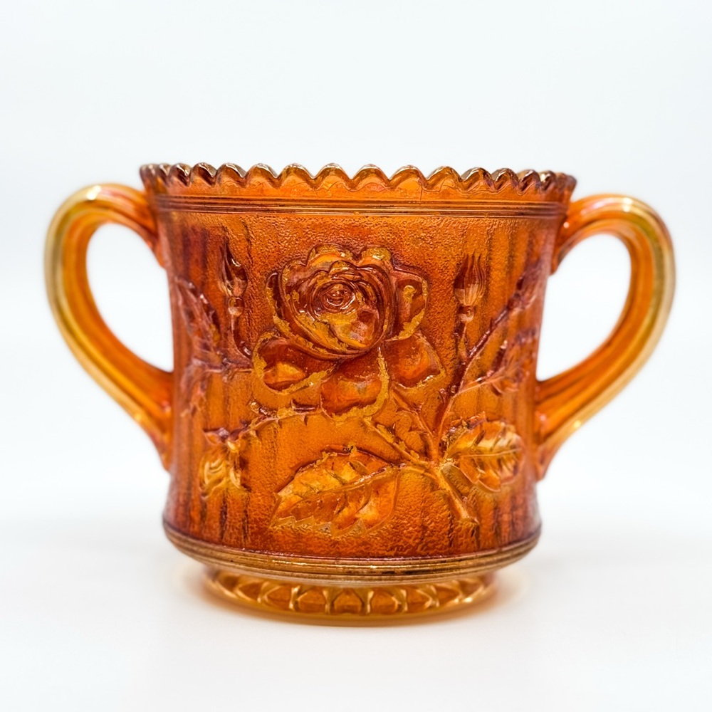 Imperial Glass 1920s Lustre Rose Marigold Carnival Glass Spooner Open Sugar Bowl